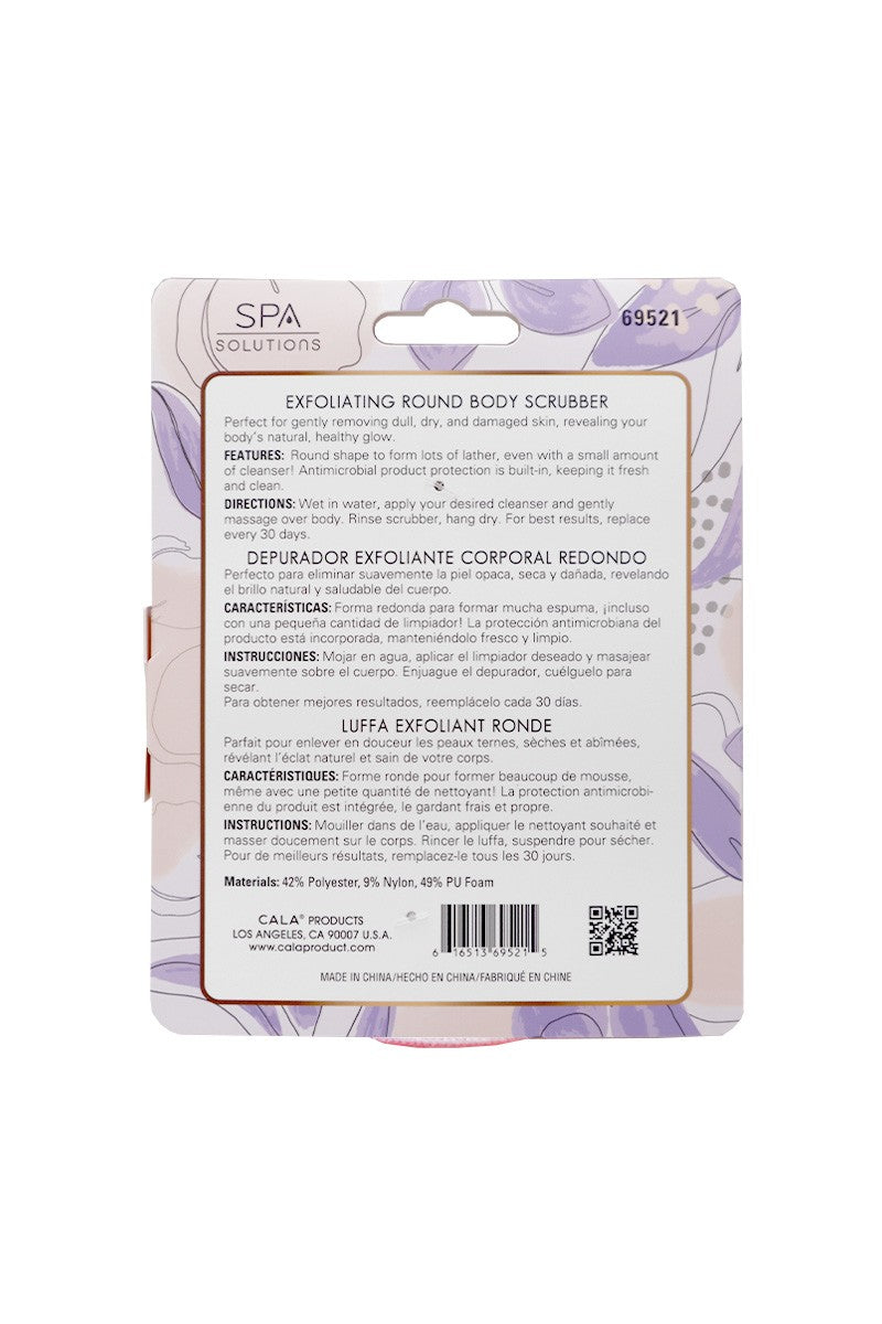 CALA body scrubber packaging back with product directions and details