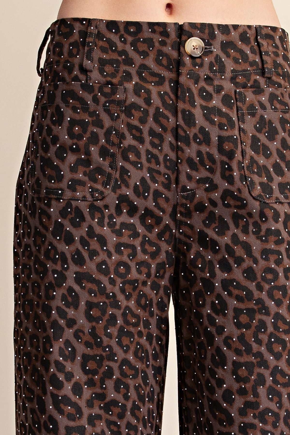 Glam Leopard Colette Cropped Rhinestone Pants in Mocha