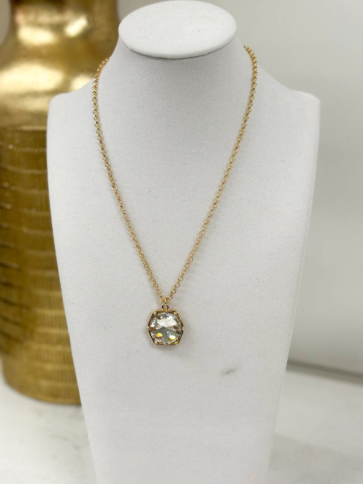 18mm Hexagon Glass Stone Necklace - Lavish Boutique09-JEWELRY