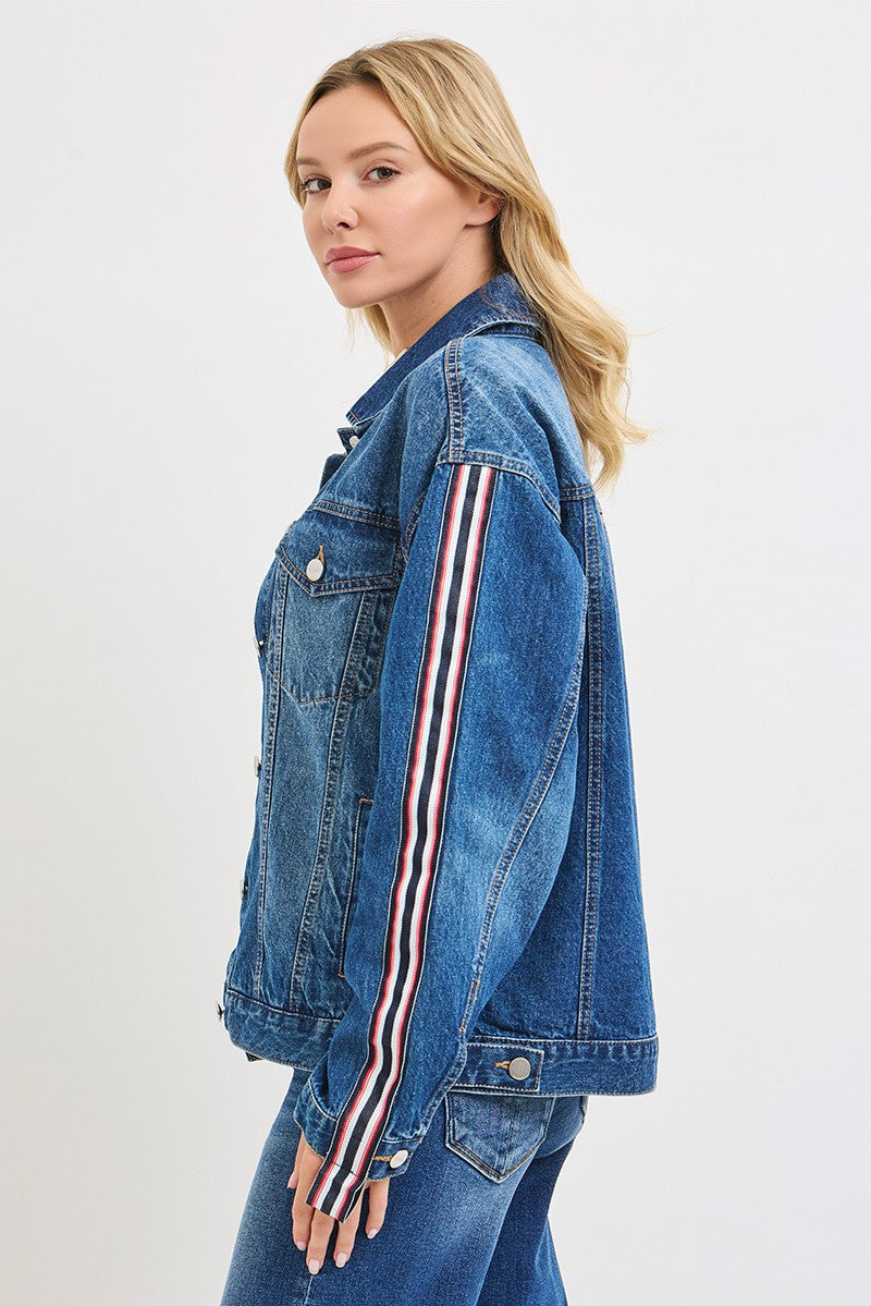 Risen Oversized Side Strap Denim Jacket, detail