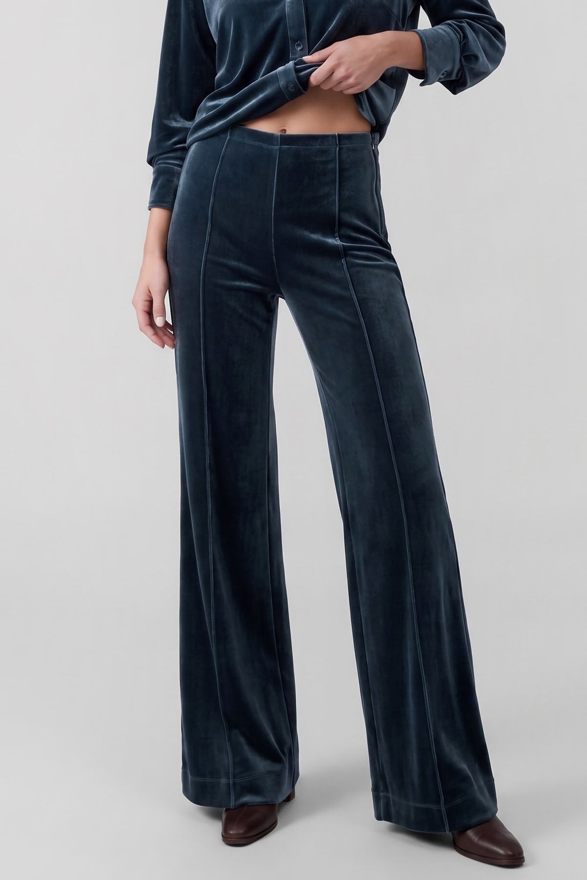 Current Air Velvet High Rise Wide Leg Pants in Black