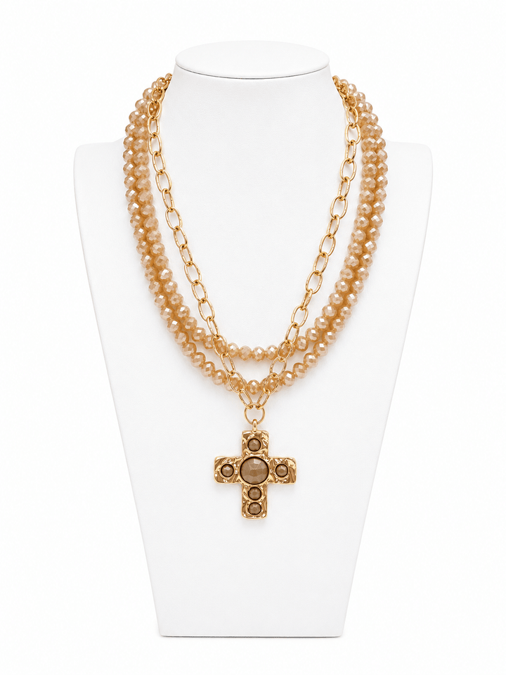 3 Layered Cross Pendant Necklace Set - Lavish Boutique09-JEWELRY