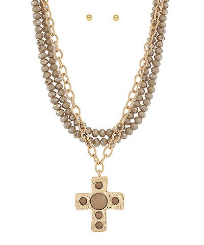 Cross pendant necklace set with mixed chain and pendant sizes