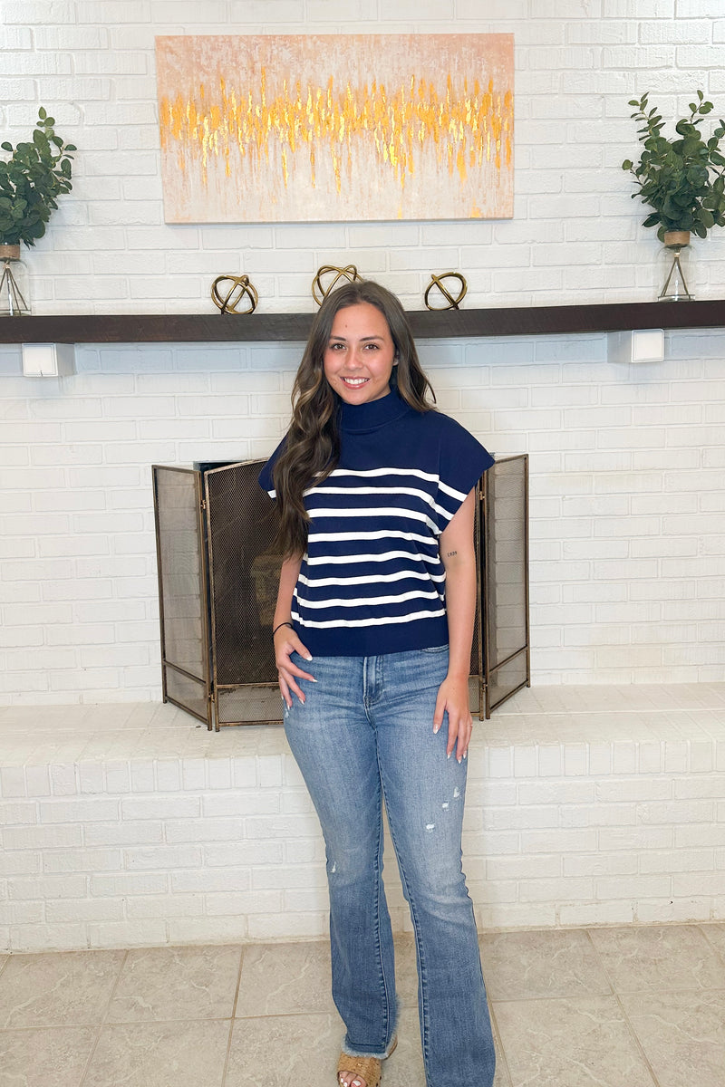 Navy/White Short Sleeve Striped Top