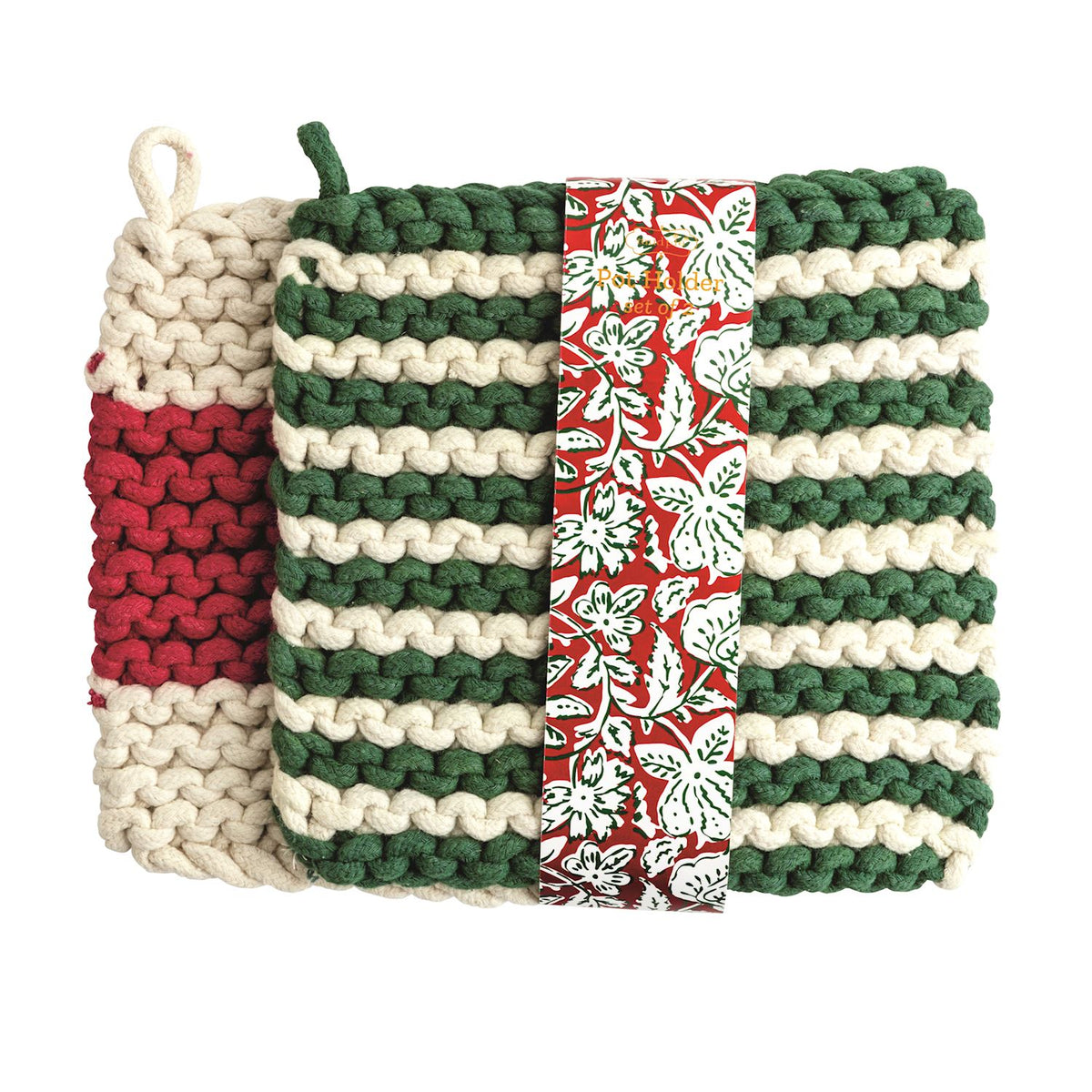 MudPie Green Stripe Pot Holder Set