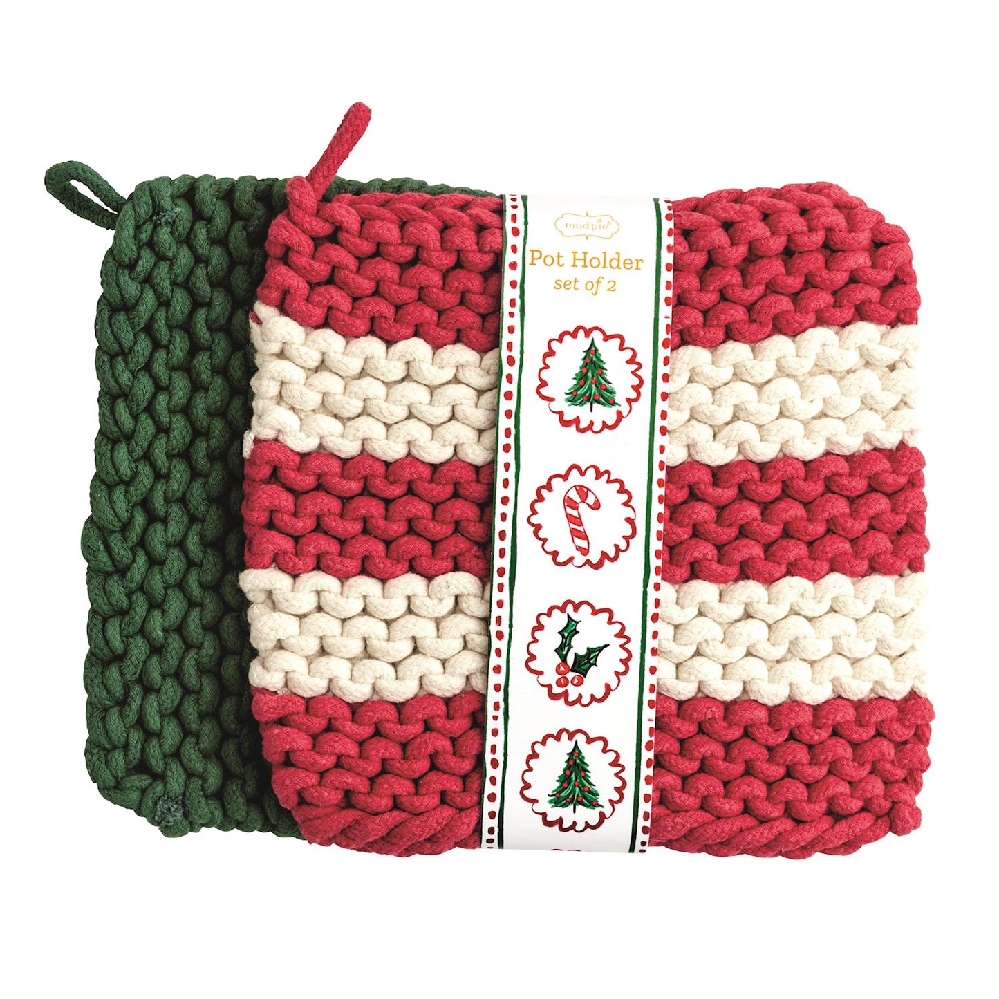 MudPie Red Stripe Pot Holder Set