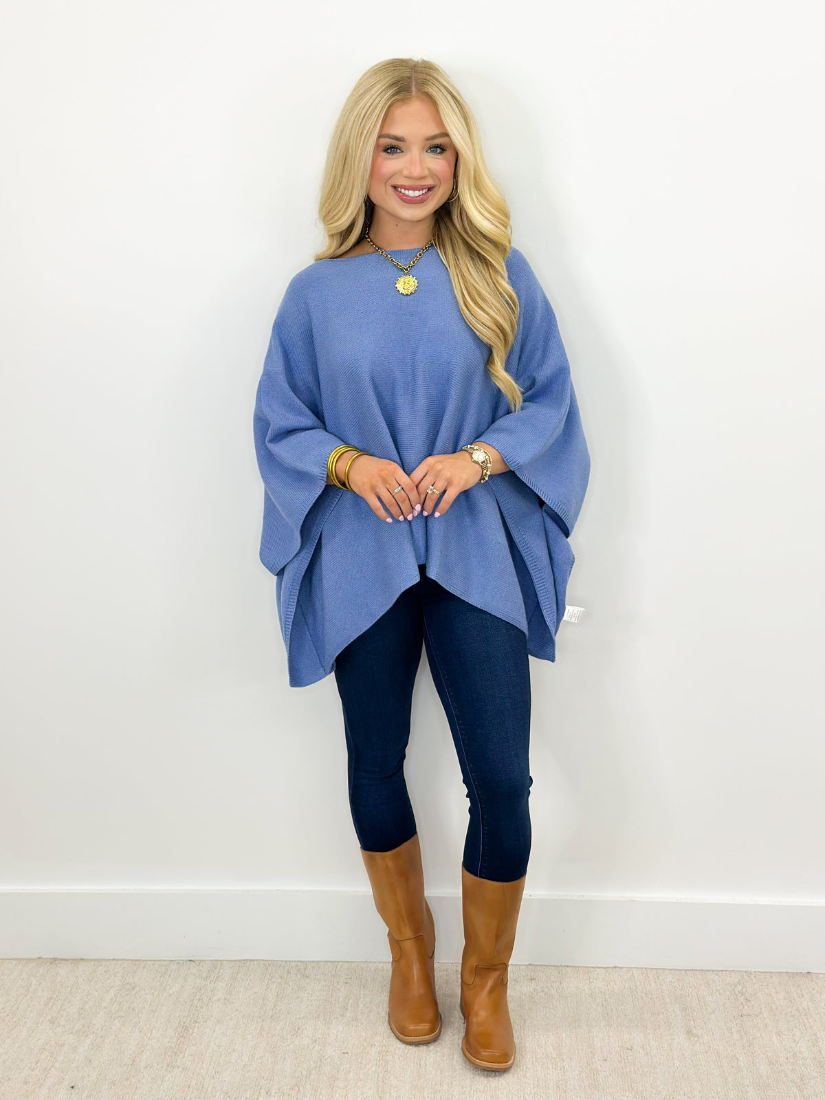 Gigio Boat Neck Poncho Long Sleeve Sweater