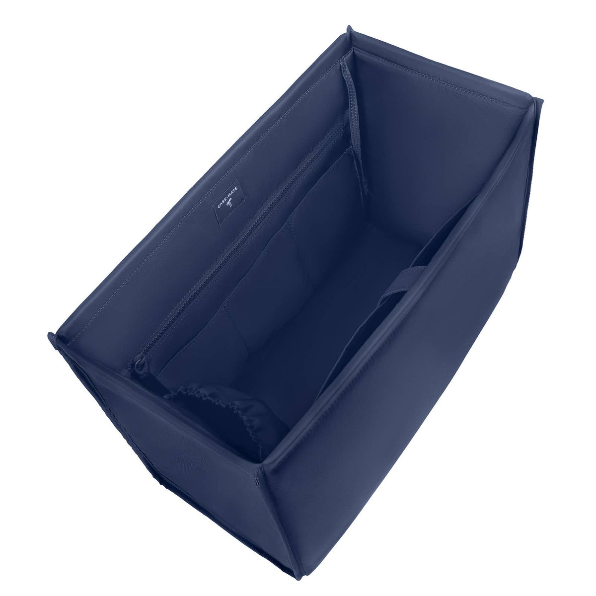 Navy tote organizer insert with structured side walls and internal dividers