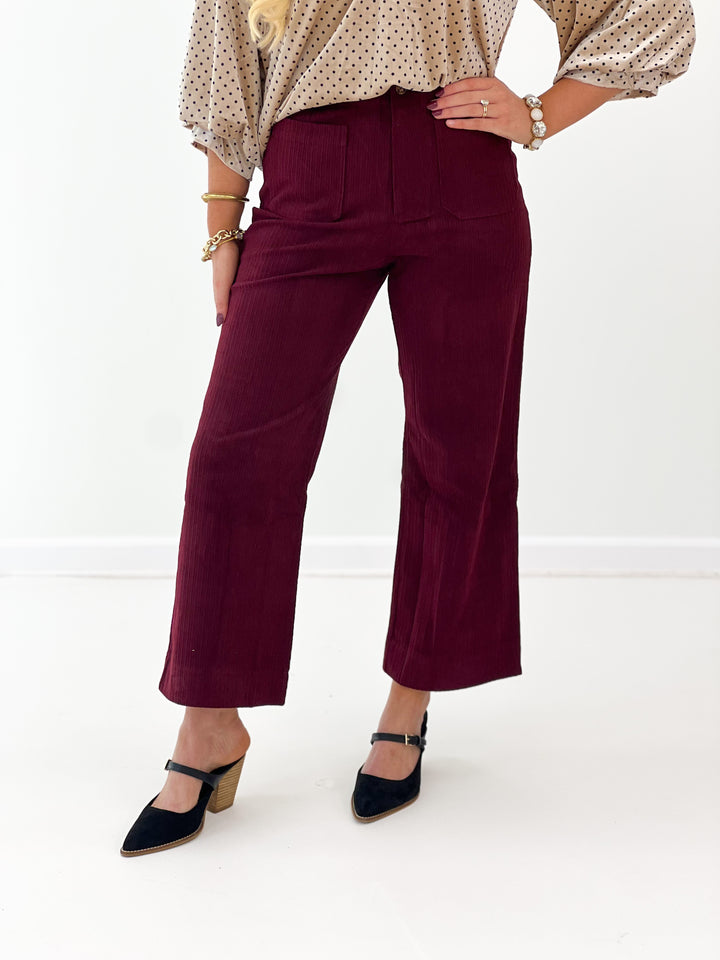 Umgee Tiered Pocket Corduroy Wide Leg Pants