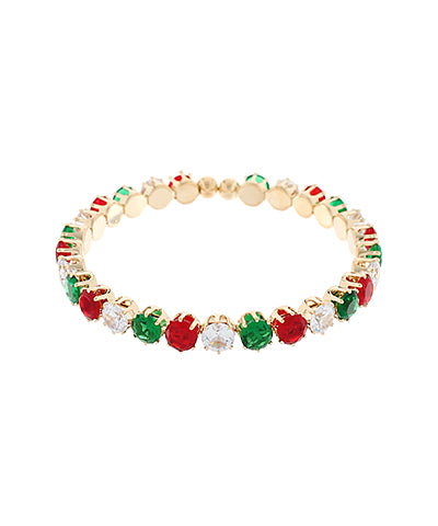Golden Stella Pave CZ Christmas Cuff Bracelet in Red/Green