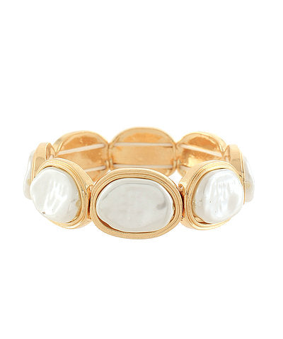 Irregular Oval Pearl Bracelet Cream/Gold