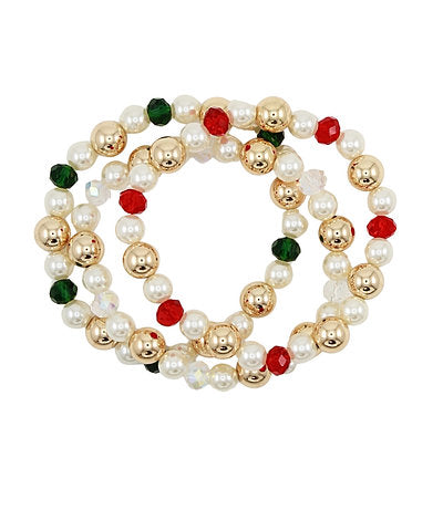 Golden Stella Christmas 3 Row Pearl & Bead Bracelet in Multi
