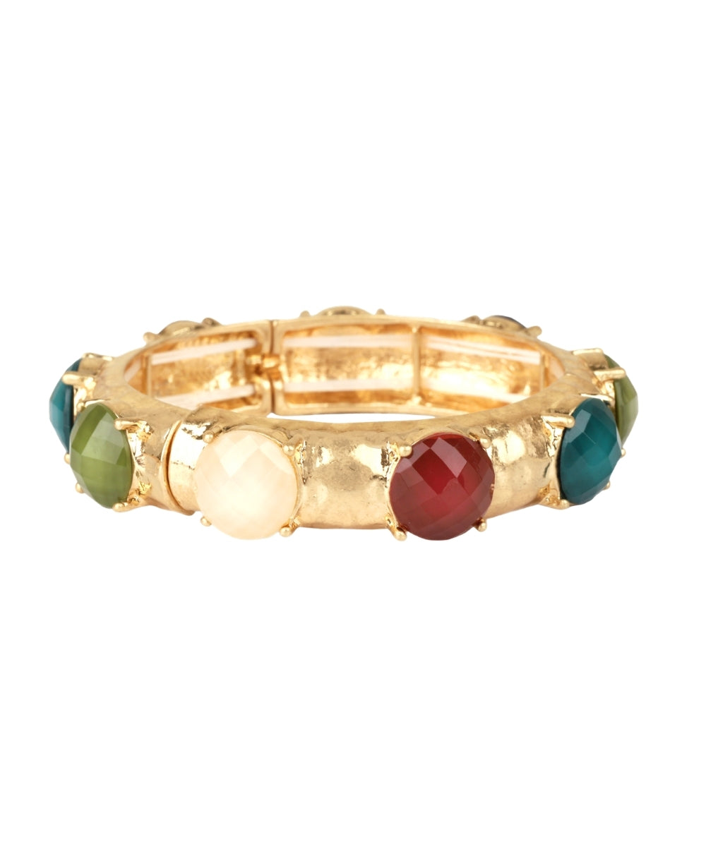 Golden Stella Faceted Round Stone & Textured Bracelet in Multi
