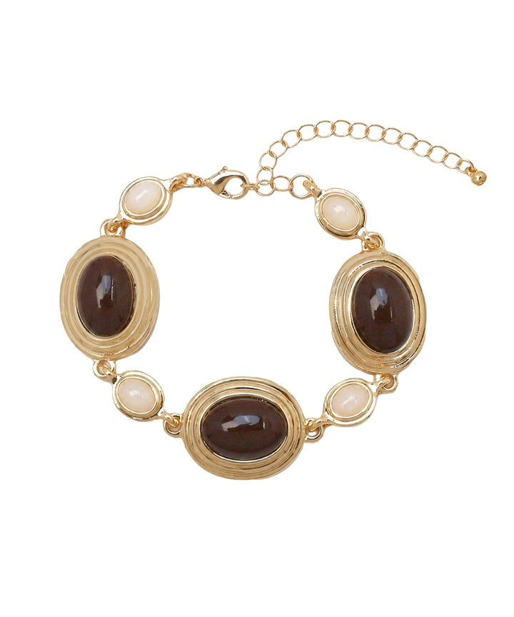 Framed Oval Stone Bracelet Brown/Ivory