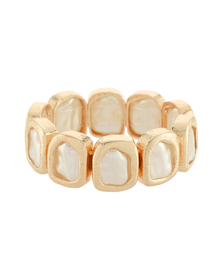 Golden Stella Framed Baroque Pearl Bracelet in Cream
