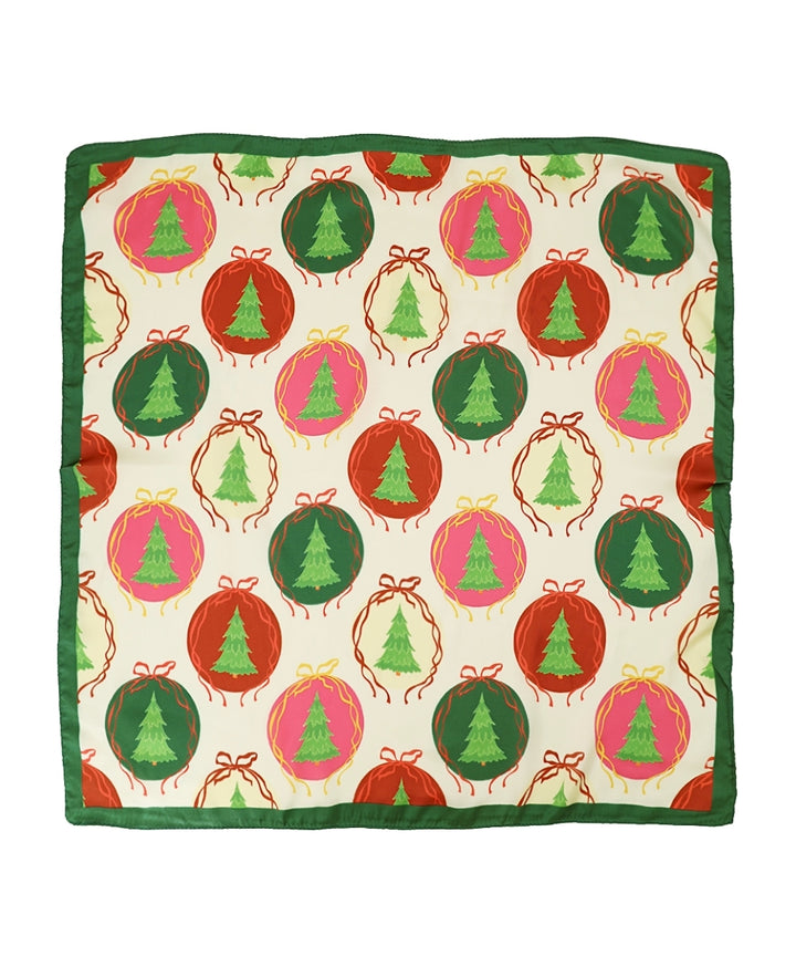 Golden Stella Christmas Theme Print Bandana Scarf in Tree Ornament/Ivory