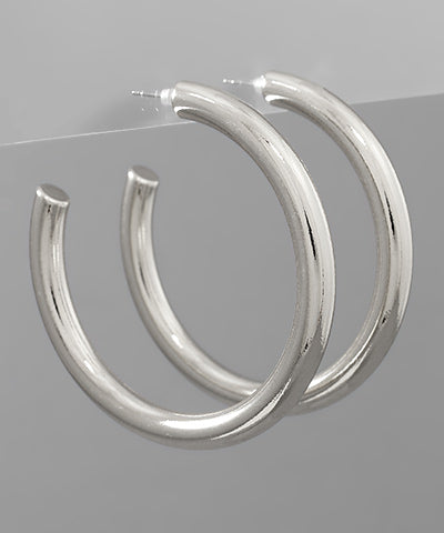 Golden Stella 60mm Hollow Hoops in Rhodium