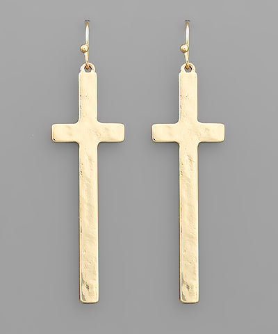 Golden Stella Hammered Cross Earrings in Gold