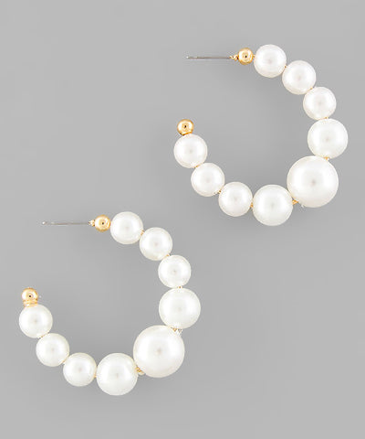 Golden Stella Pearl Hoops in Cream