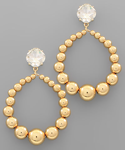 Glass & Round CCB Ball Earrings Clear/Gold