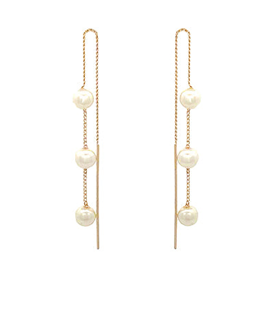 Golden Stella 3 Pearl & Bar Chain Drop Earrings in Gold/Cream