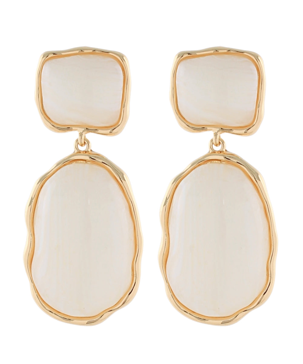 Oval & Square Marble Earrings in White/Gold