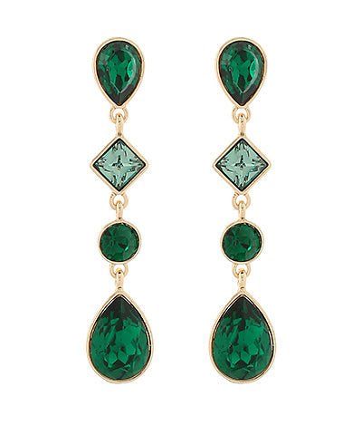 Golden Stella Glass Multi Shape 4 Drop Earrings in Green/Gold