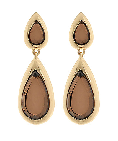 2 Teardrop Color Dangle Earrings Brown/Gold