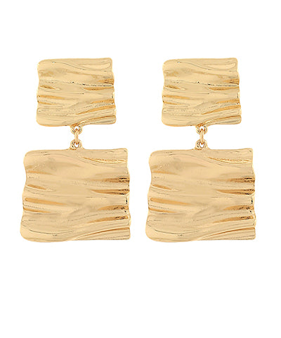 Golden Stella Duo Bumpy Square Linked Earrings in Gold