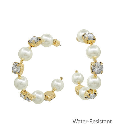 Stone & 10mm Pearl Hoops Clear