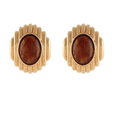 Golden Stella Geometric Oval Stone Earrings in Brown