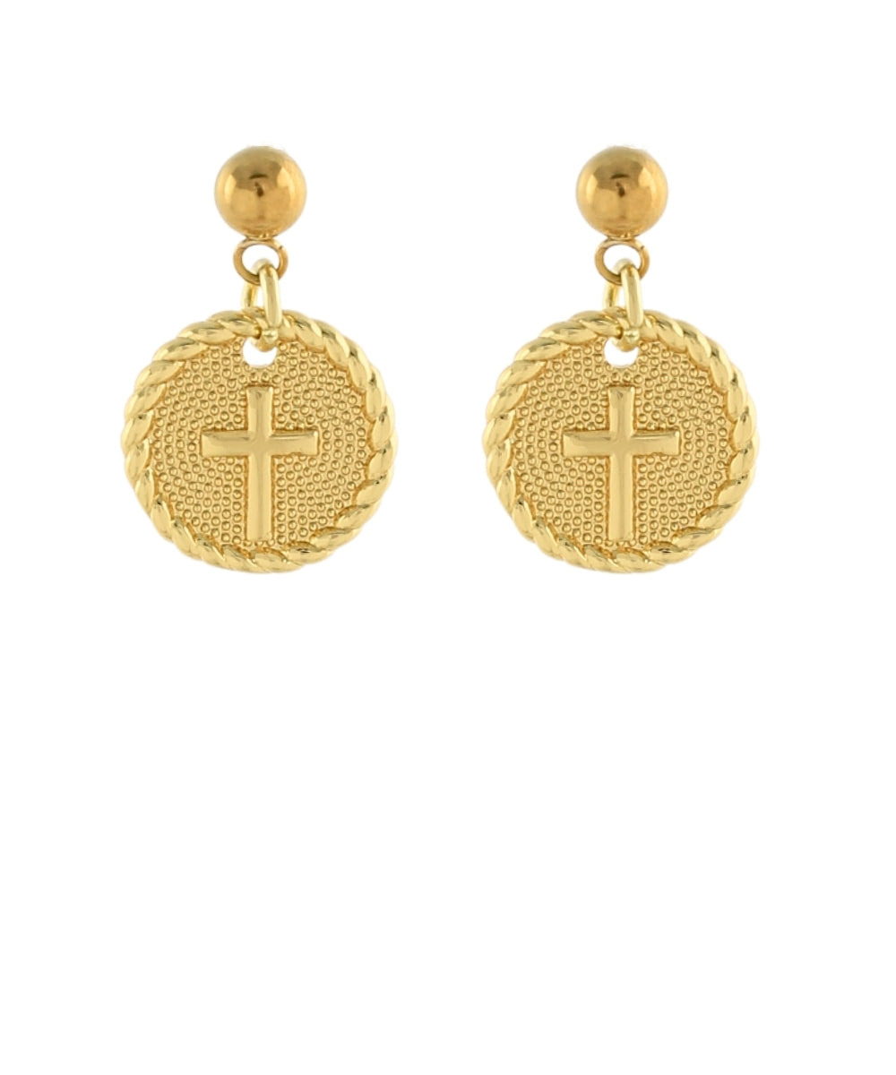 Golden Stella Round Cross Earrings in Gold