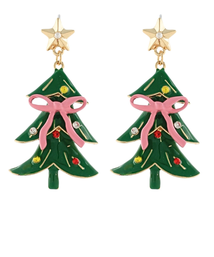 Golden Stella Christmas Tree Earrings in Green/Gold