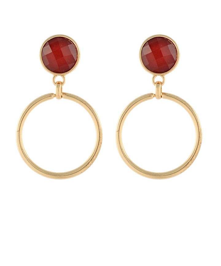 Faceted Stone & Ring Earrings Burgundy
