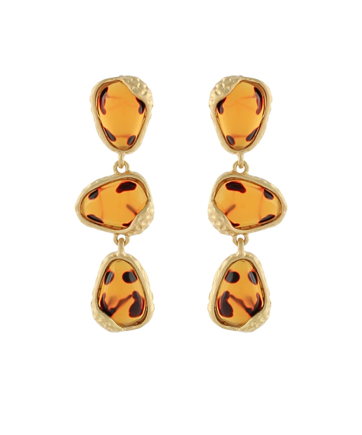 Golden Stella Linear Teardrop Stone Earrings in Tortoise