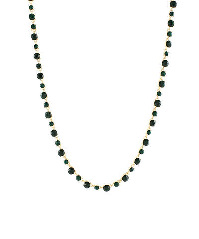 Bold Round Glass Stone Necklace Emerald/Gold