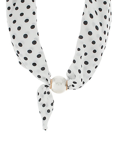 Golden Stella Pearl Polkadot Scarf Necklace in White/Cream