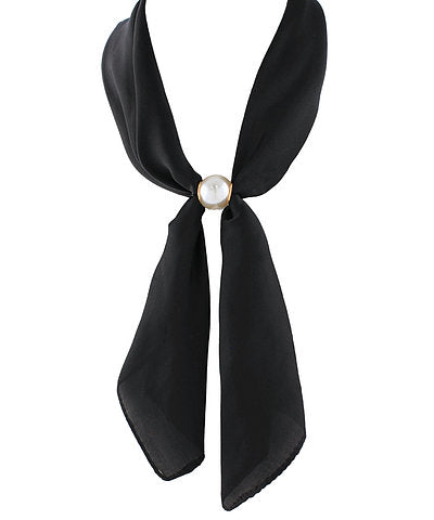 Accented Pearl Long Scarf Necklace in Black