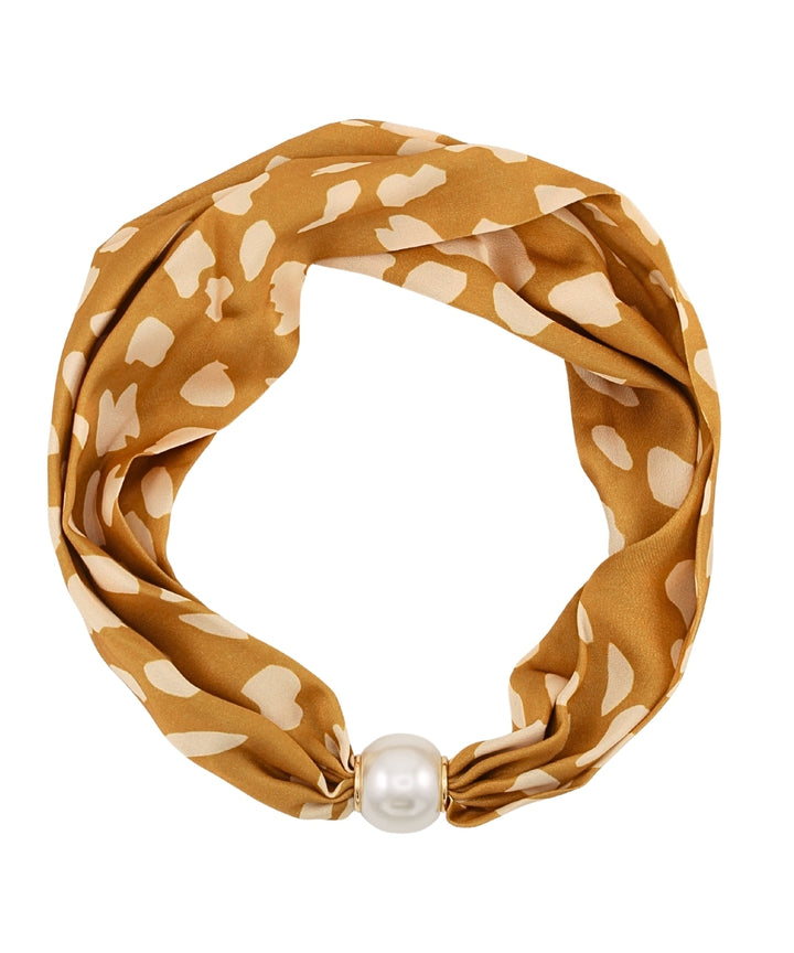 Golden Stella Pearl and Scarf Necklace in Light Brown