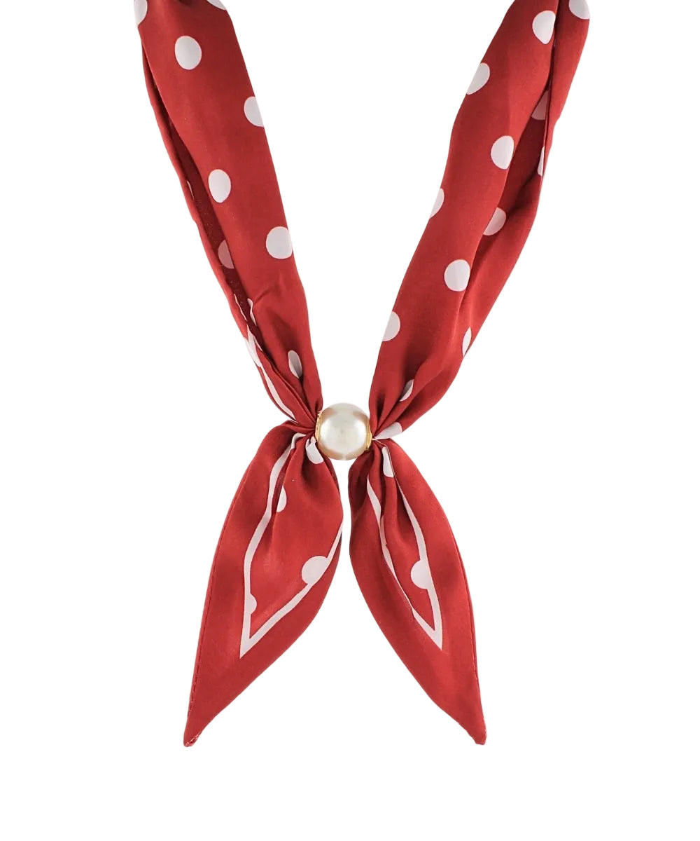 Golden Stella Printed Scarf Necklace in Dark Red/White