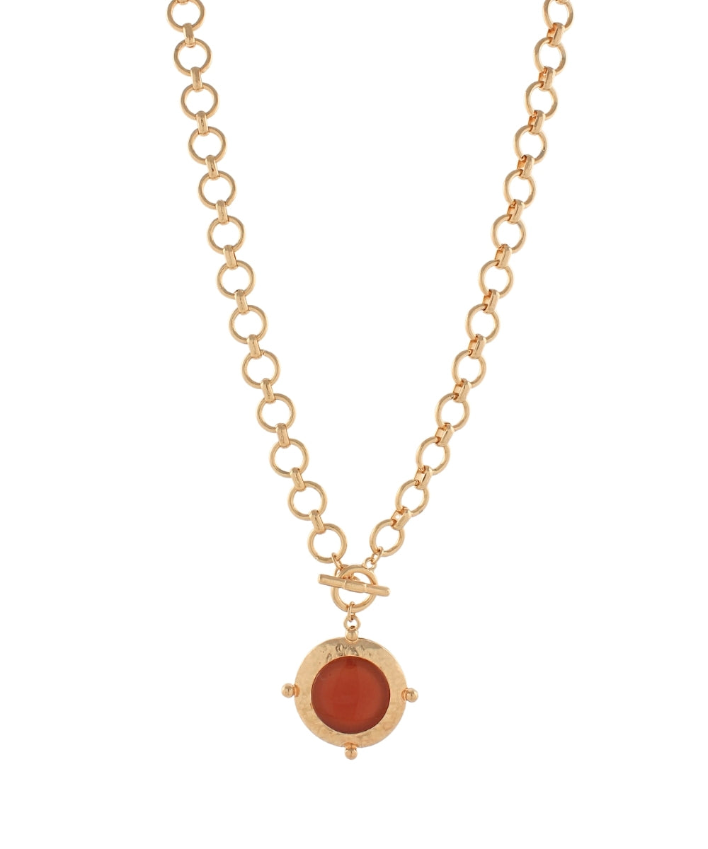 Golden Stella Framed & Dotted Round Stone Necklace in Brown