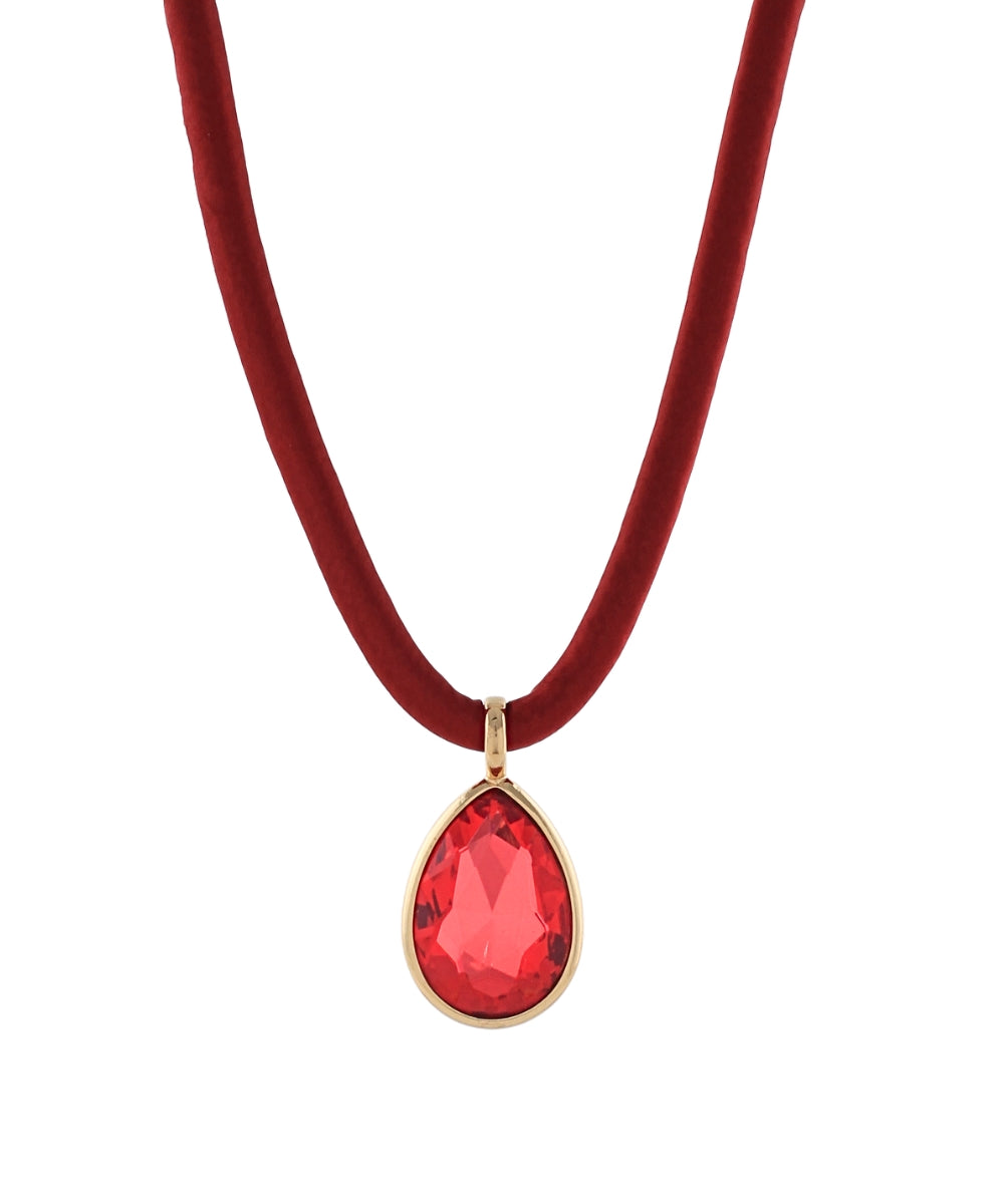 Faceted Teardrop Pendant Cord Necklace Wine