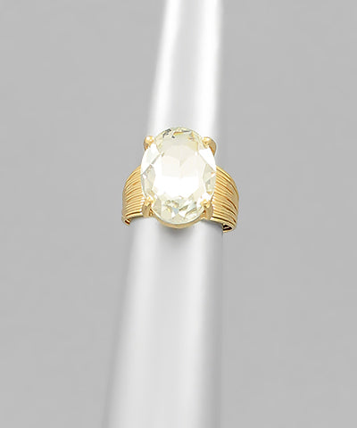 Golden Stella Oval Cushion Cut Glass Ring in Clear