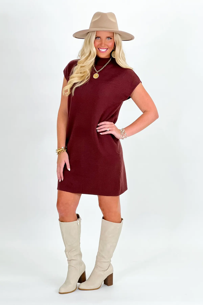 Chocolate Sleeveless Mock Neck Sweater Dress Chocolate Sleeveless Mock Neck Sweater Dress