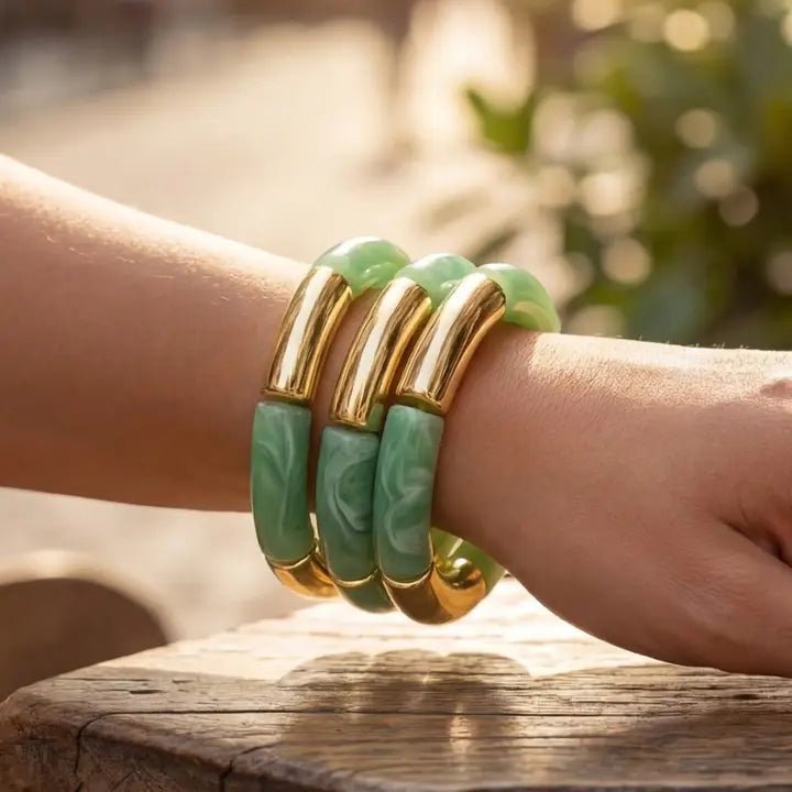 Turquoise marbled resin tube bracelet