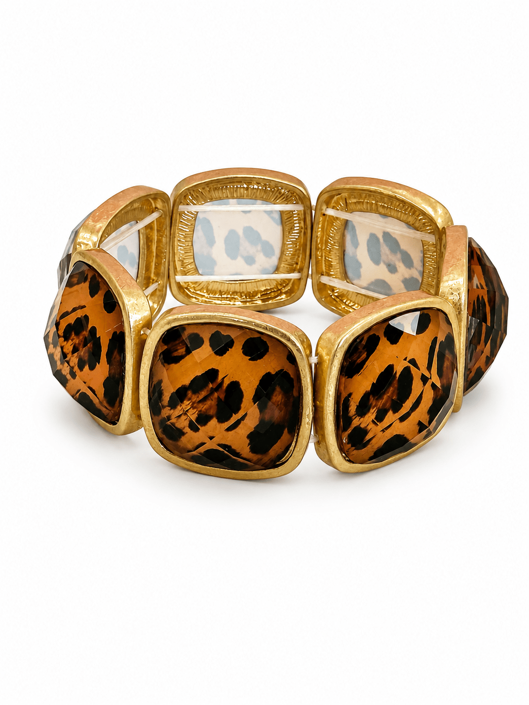 Animal print stretch bracelet with cut beads