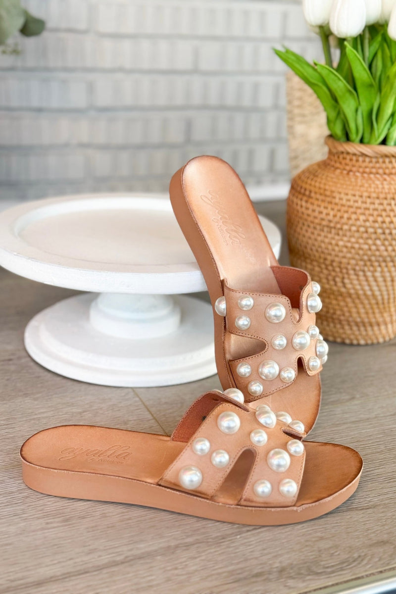 Antelope Alex Taupe Leather Pearl Sandal | Flat Leather Sandal
