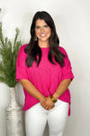 Fuchsia Loose Fit Short Sleeve Knit Tunic Top