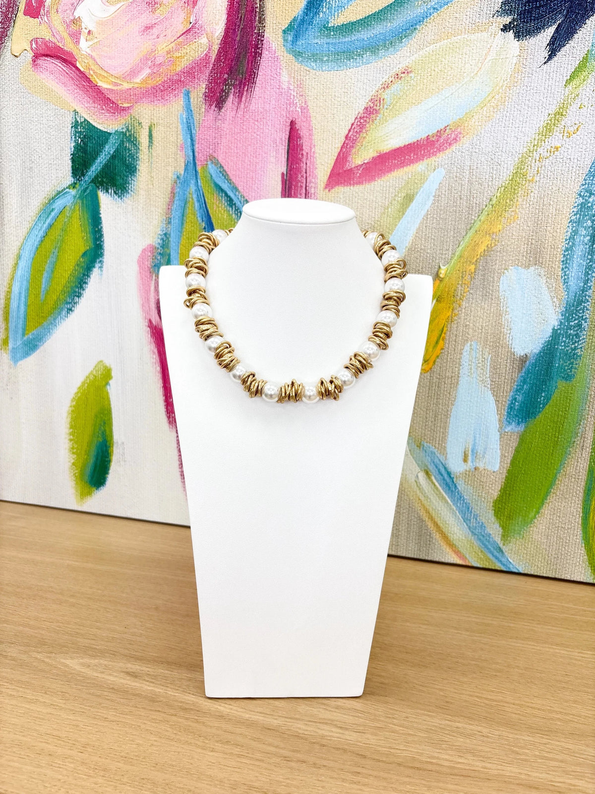 Beaded Pearl and Metal Ring Necklace - Lavish Boutique09-JEWELRY