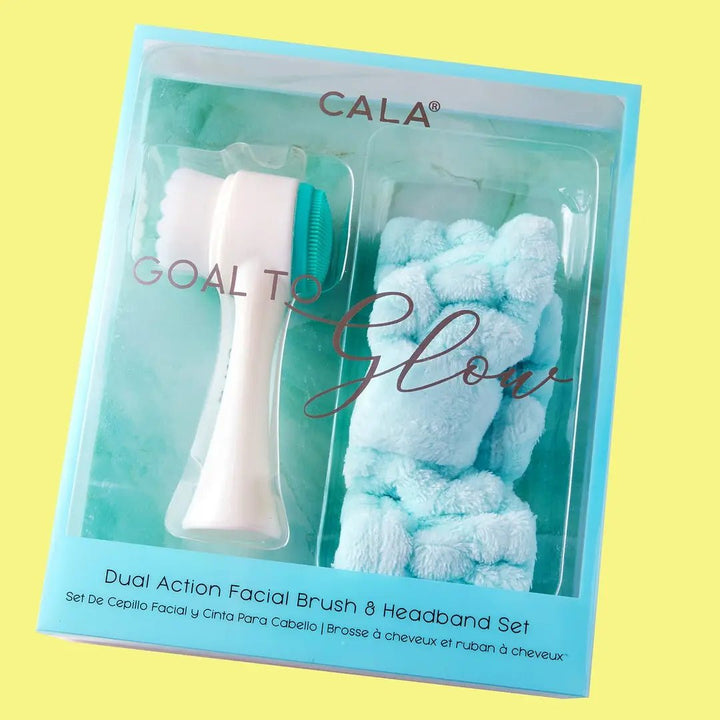 Facial cleansing brush and headband set in mint